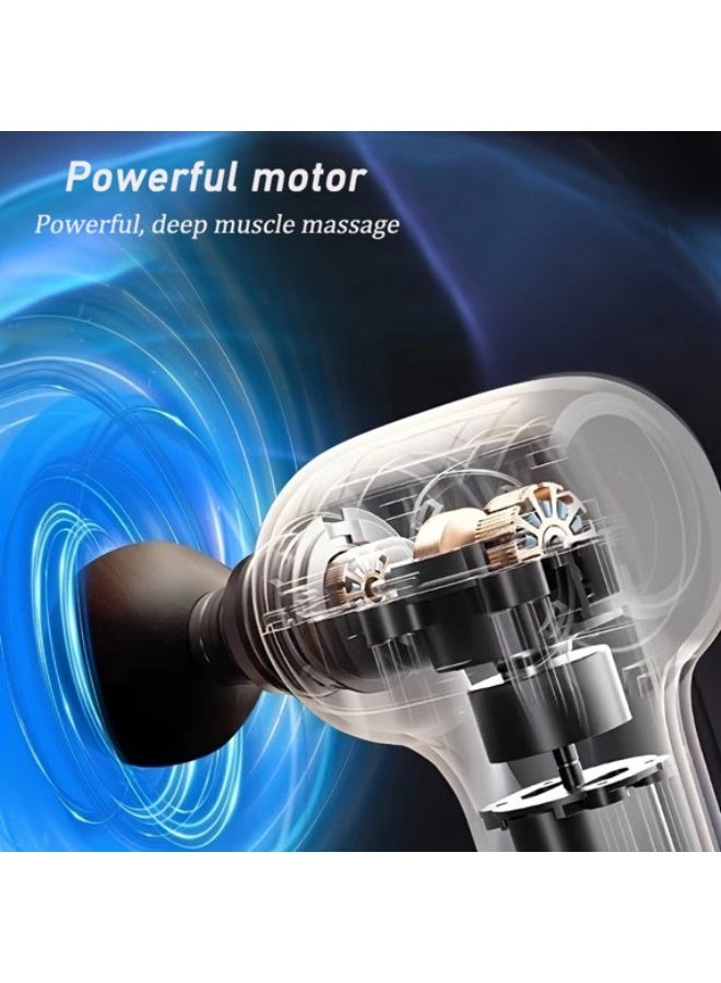 مسدس مساج لتدليك عميق للعضلات، جهاز لاسلكي لتخفيف الألم واسترخاء العضلات مع 9 أوضاع و9 مستويات سرعة قابلة للتعديل، تشغيل بنقرة واحدة، شحن Type C، 4 رؤوس تدليك قابلة للتبديل للظهر والرقبة والكتفين والساقين واستشفاء كامل الجسم - Image 4